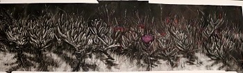 gkac 11518 corlie de kock ghuna figs in bloom charcoal on fabrianp 50 x 150cm