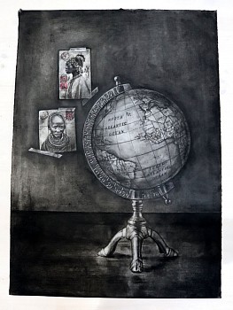 gkac11525 corlie de kock postcards for the world charcoal on fabriano 93 x 65 cm