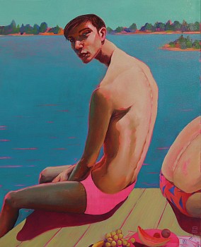 andre sertontein sitting on the dock 58 x 48cm oil on canvas gkac