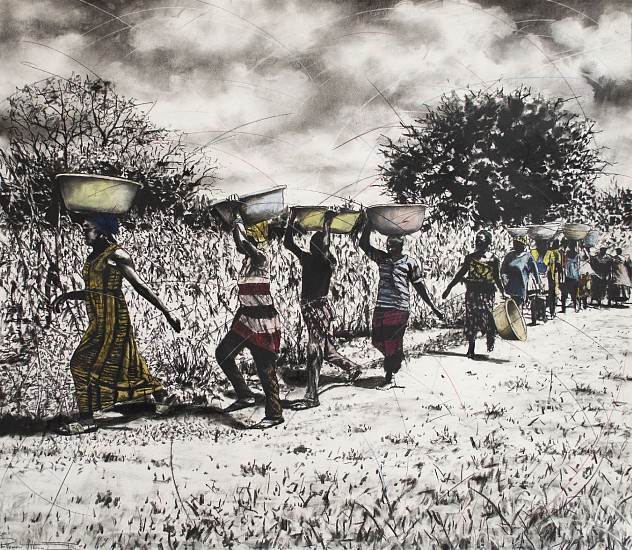Phillemon Hlungwani, Hi vhotele vusweti II ( We voted for poverty II )
charcoal & soft pastel on cotton paper