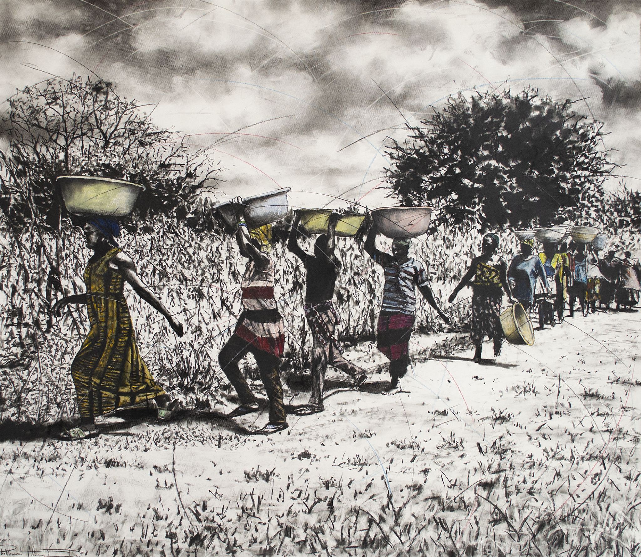 phillemon hlungwani hi vhotele vusweti. ll we voted for poverty ii charcoal and soft pastel on fabriano paper 151cm x 161cm
