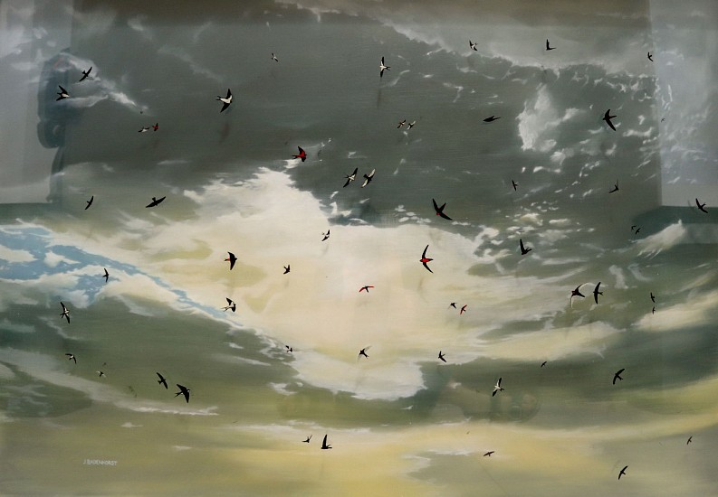 Johann Badenhorst, Swallows in Flight
oil on board & enamel on glass