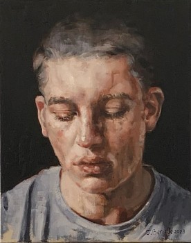 jaco benade reading message oil on canvas 30 x