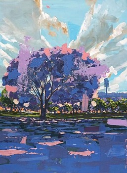 thabang lehobye strolling on the park 102 x 75 cm acrylic on canvas