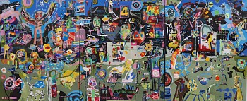 andrew mogridge returning to thieves acrylic on canvas 150 x 360 cm gkac