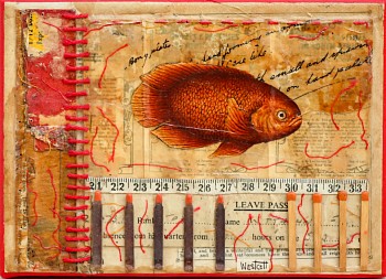 aidon westcott red tide mixed media collage and oil on canvas 13 x 18cm