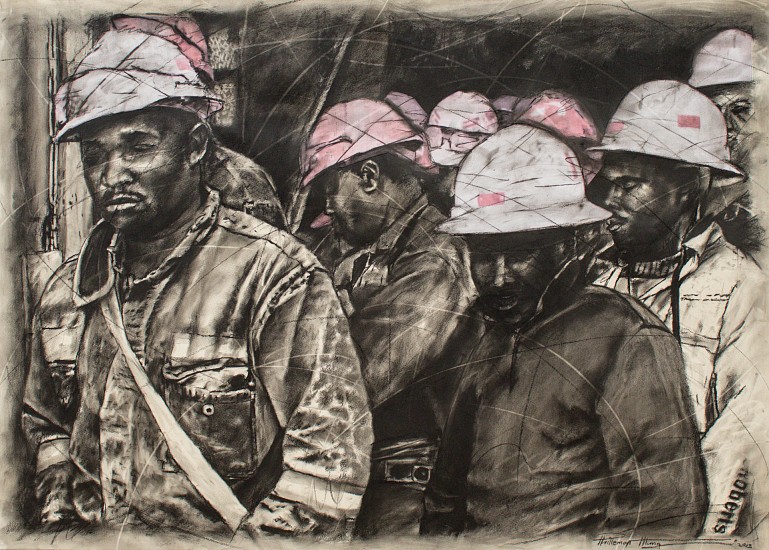 Phillemon Hlungwani, Vurhongo, sala nkumbeni IV (The time has come to go to work)
charcoal & soft pastel on cotton paper