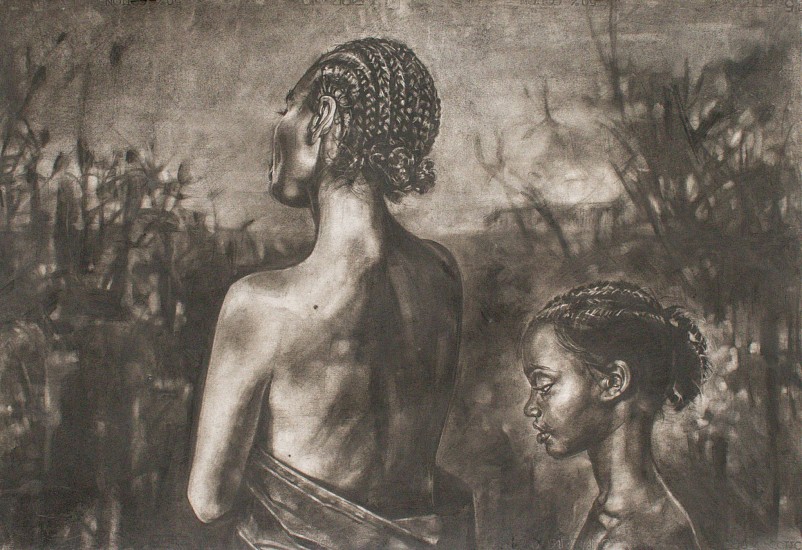 Corlie De Kock, The Heart beneath is teaching to the broken Heart above
charcoal on cotton paper