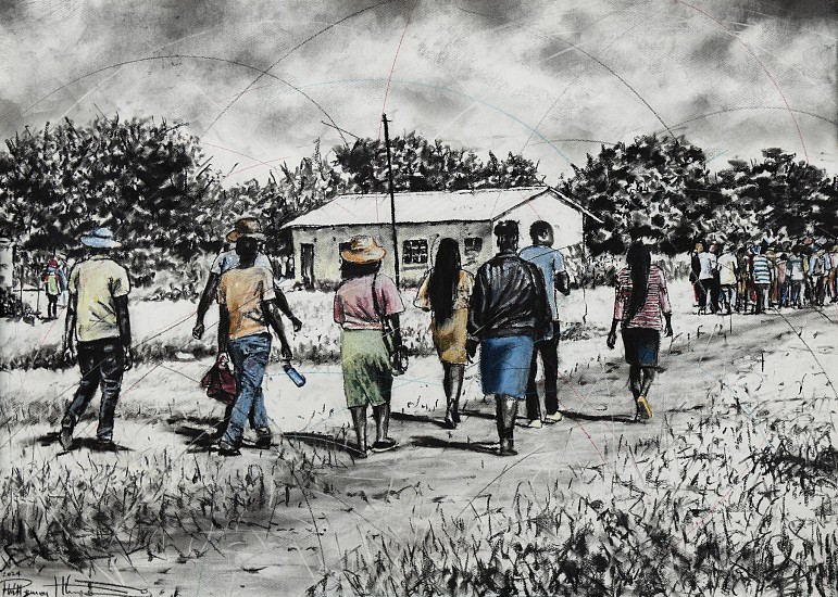 Phillemon Hlungwani, Onge siku ra wena ri nga tala hi ku rhula ni ntsako I (May your day be filled with peace, joy and happiness)
charcoal & soft pastel on cotton paper