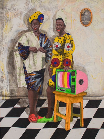 Joel Mamboka, Sapeur Sisters
mixed media on canvas