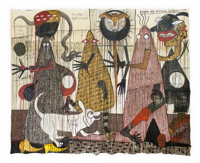 Blessing Ngobeni, Migration of Witches
mixed media on canvas