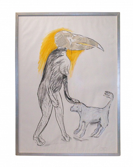 Wilma Cruise, Bird with Dog (yellow)
mixed media and collage on canvas