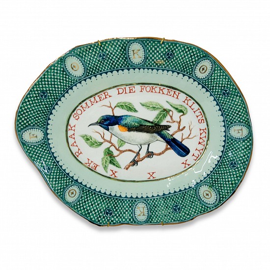 Francke Gretchen Crots, Einde van die Jaar Blues
electric fired earthenware,underglaze,transparent glaze,gold lustre,M.O.P lustre, metallic gold on glaze paste